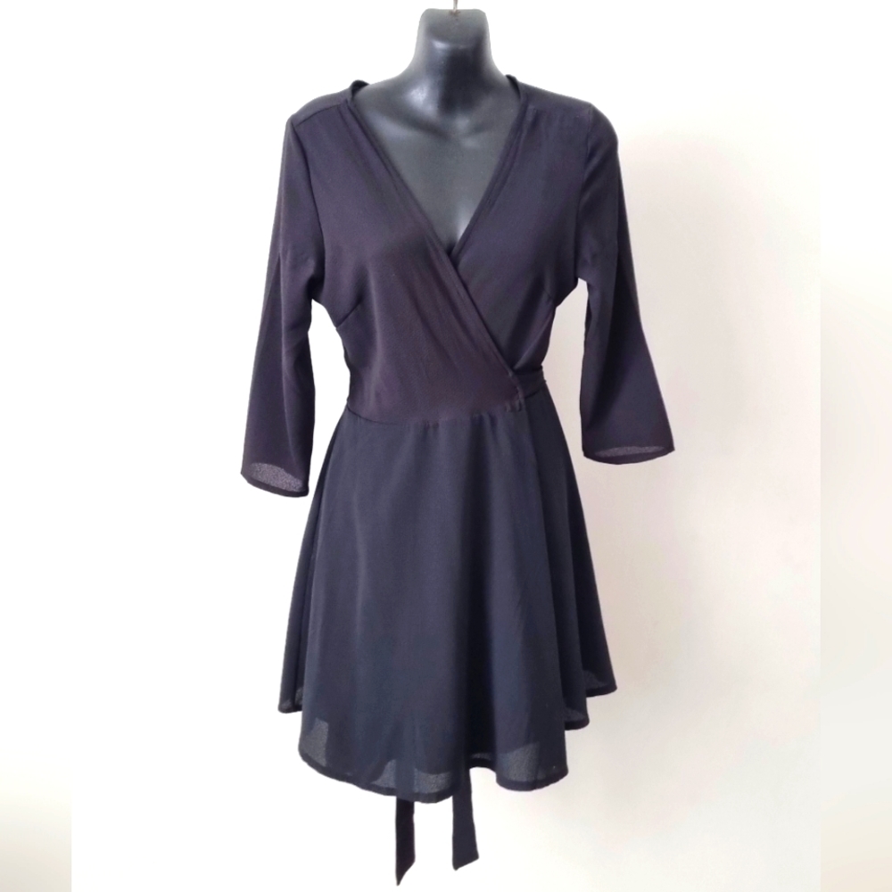 Black Wrap Mini Dress - Picture 2 of 7